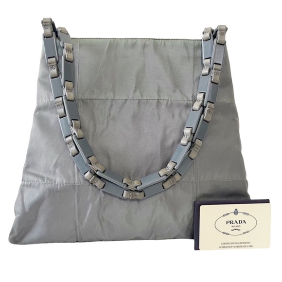 Prada Handbags - Prada Gray Shoulder Bag with Chain-Link Strap